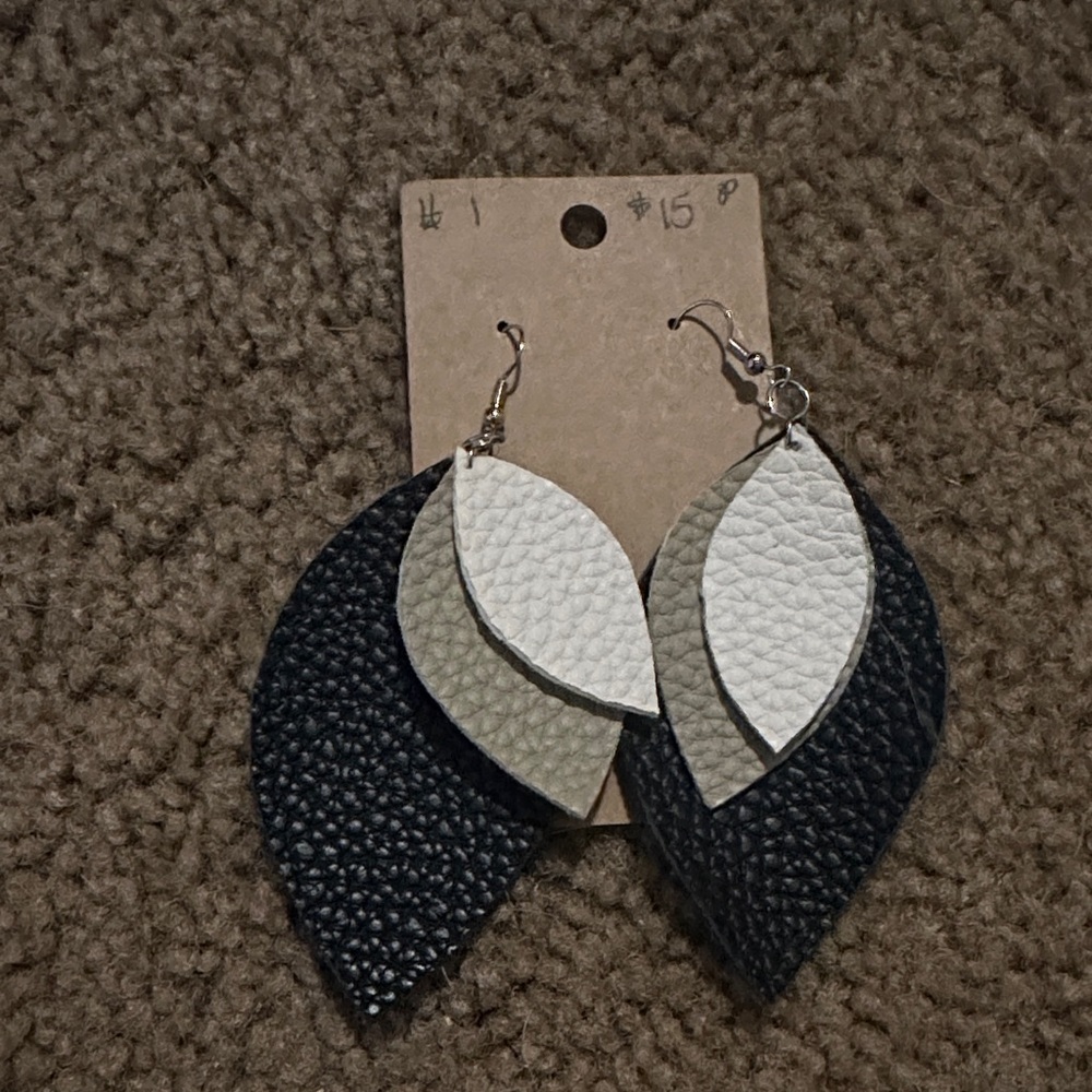 Elegant Black and White Leaf Earrings